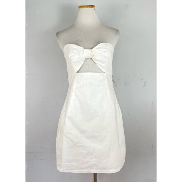 MABLE NWT White Cut Out Dress Strapless Summer Mini Size Large Cotton Linen - Picture 1 of 5